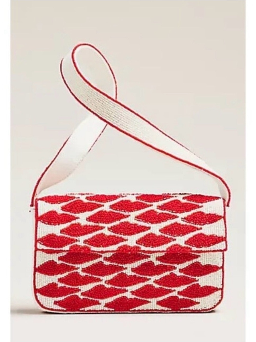 Anthropologie Fiona kiss bag White and Red Beaded Fish-Pattern Crossbody